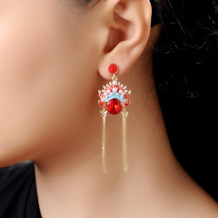 Fashion women 925 sterling silver pearl Peking Opera chinese style earring