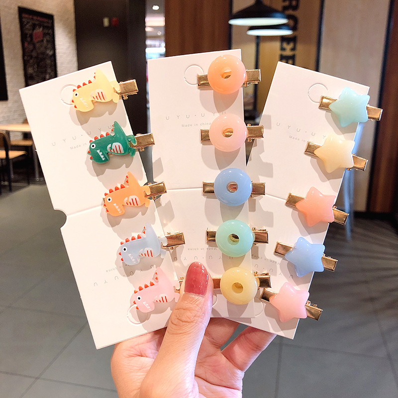 Korean cute children candy color stars acrylic small dinosaur hair clips for girls
