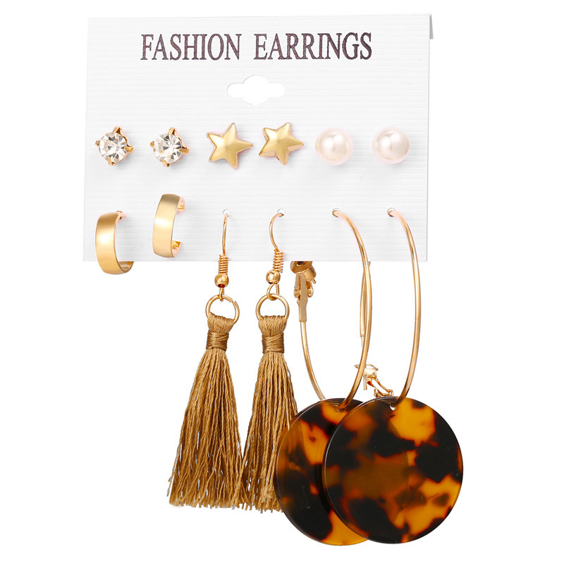vintage ins Bohemian long earring set Charm thread yellow drop Acrylic tassel Earring vintage ins Bohemian long earring set Charm thread yellow drop Acrylic tassel Earring