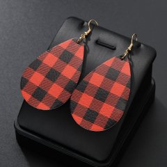 Fashion Colorful Creative Simple Two-sided Teardrop Lattice Pattern Leather Hook Earrings