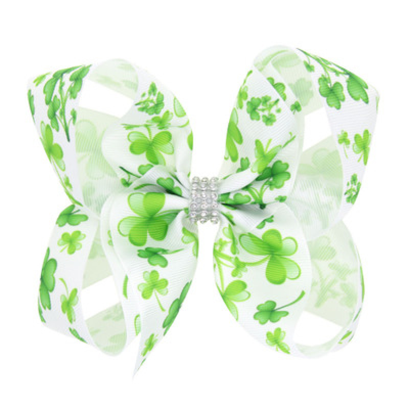 St.Patrick's Day babies green four-leaf clover bows knot hair clips for girls hair accessories