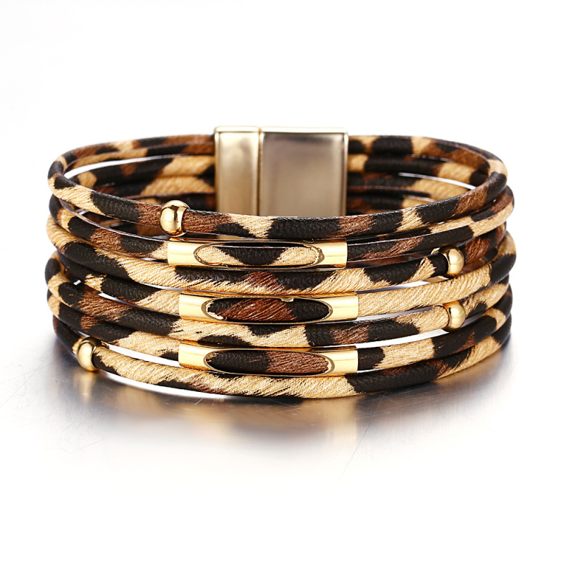 Wholesale Fashion Multilayer Wide jewelry Leopard Leather Bracelet For Women Wholesale Fashion Multilayer Wide jewelry Leopard Leather Bracelet For Women