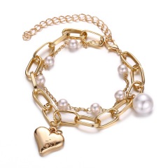fashion Ins Amazon top sell Cheap women Jewelry alloy pearl heart Bangle multi double layer bracelet fashion Ins Amazon top sell Cheap women Jewelry alloy pearl heart Bangle multi double layer bracelet