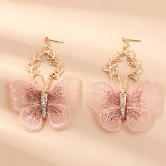 Wholesale Girls Delicate Handmade Rhinestone Embroidery Lace butterfly earrings