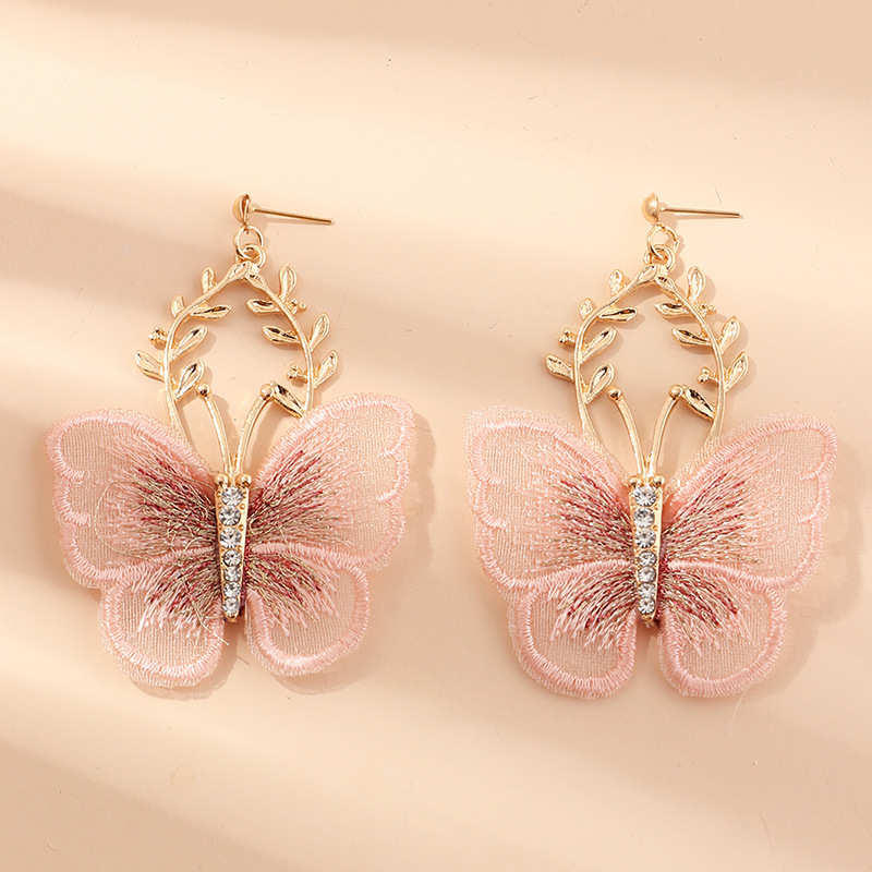 Wholesale Girls Delicate Handmade Rhinestone Embroidery Lace butterfly earrings Wholesale Girls Delicate Handmade Rhinestone Embroidery Lace butterfly earrings