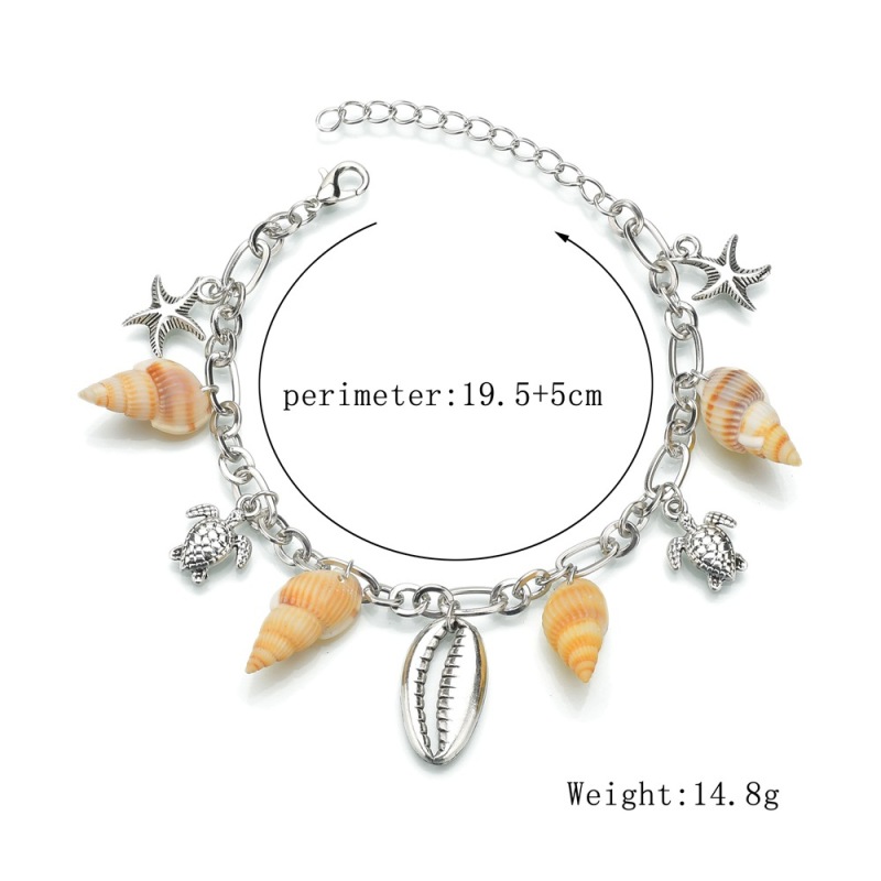 Hot sale jewelry sterling silver sea shell bead silver turtle bracelet anklets for women