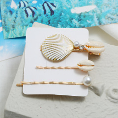 2020 Amazon ins hot sale 3pcs women shell hair pin conch pearl hair barrettes sets