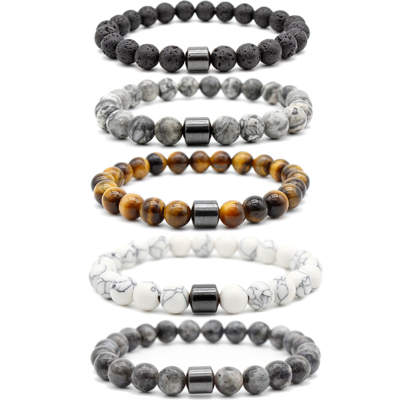 2020 New Arrival 8mm Black Natural Stones Rhinestone Men Crown Bead Bracelet For Gifts
