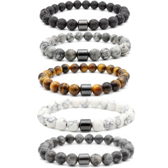 2020 New Arrival 8mm Black Natural Stones Rhinestone Men Crown Bead Bracelet For Gifts