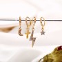 European and American 4pcs/set Lightning Cross Star Moon Gold-color Crystal Earrings