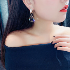 Fashion Women Jewelry Super Flash Diamond Geometric Triangle Crystal Earrings