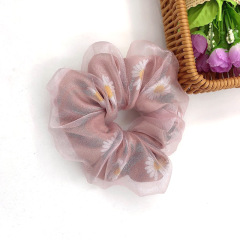New design custom summer organza girl elastic daisy flower hair scrunchies for women