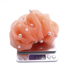 wholesale custom pearl cute lady silk yarn organza hair clips for girls women