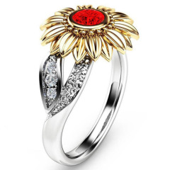 New Fashion Jewelry Silver Crystal Ring sunflower yellow Pave Gemstone Rings