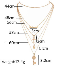 wish Amazon ins fashion gold plated lock cross name multi layered chain choker necklace for women lady girls