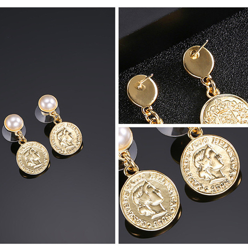 New Design INS Hot Vintage Round Irregular Pearl Baroque Head Coin Earrings New Design INS Hot Vintage Round Irregular Pearl Baroque Head Coin Earrings