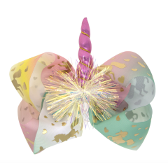 Quaint grosgrain ribbon rainbow colored nuicorn hair bow clips girls kids hairpins for hair