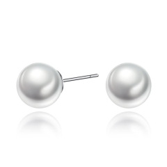 Amazon fancy silver women jewelry statement round ball stud pearl earring