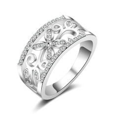 Wholesale fashion jewelry zircon crystal rhinestone clover engagement ring