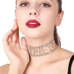 Fashion Punk Exaggeration Super Flash Night Club Rhinestone Letter HONEY Choker Necklace For Women