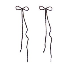 Fashion jewelry extra crystal long chain tassel bow earrings for women