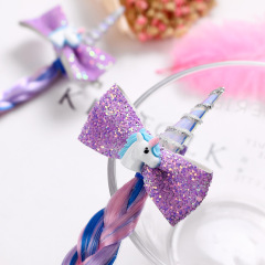 Fancy girls barrette kid hair extens clip unicorn hair bows glitter