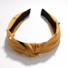 Solid colors knit vintage plaid pearl women headband Cross Knot Hair hoop