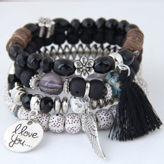 New Style Retro Crystal Delicate Opal Wings Love Beaded Multi-layer Tassel Bracelets