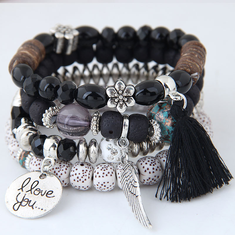 New Style Retro Crystal Delicate Opal Wings Love Beaded Multi-layer Tassel Bracelets New Style Retro Crystal Delicate Opal Wings Love Beaded Multi-layer Tassel Bracelets