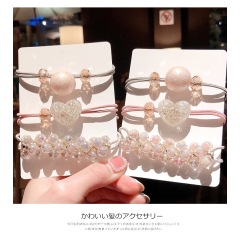 Fashion 3pcs women girls elastic crystal pearl hair tie bracelet charm