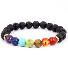 Fashion Design Reiki Gemstone 7 Chakra Agate Stone Lava Stone Beads Bracelets for Women or Men