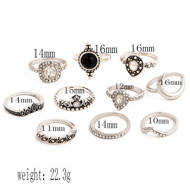 Fashion vintage silver boho Beach Ring Punk Hollow out  jewely  moon diamond crystal stack ring set boho for girls women