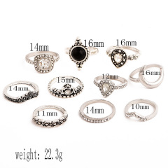 Fashion vintage silver boho Beach Ring Punk Hollow out jewely moon diamond crystal stack ring set boho for girls women