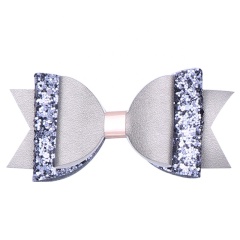Korean manufactory double-layer glitter leather colorful hair bow grip clips for baby girl