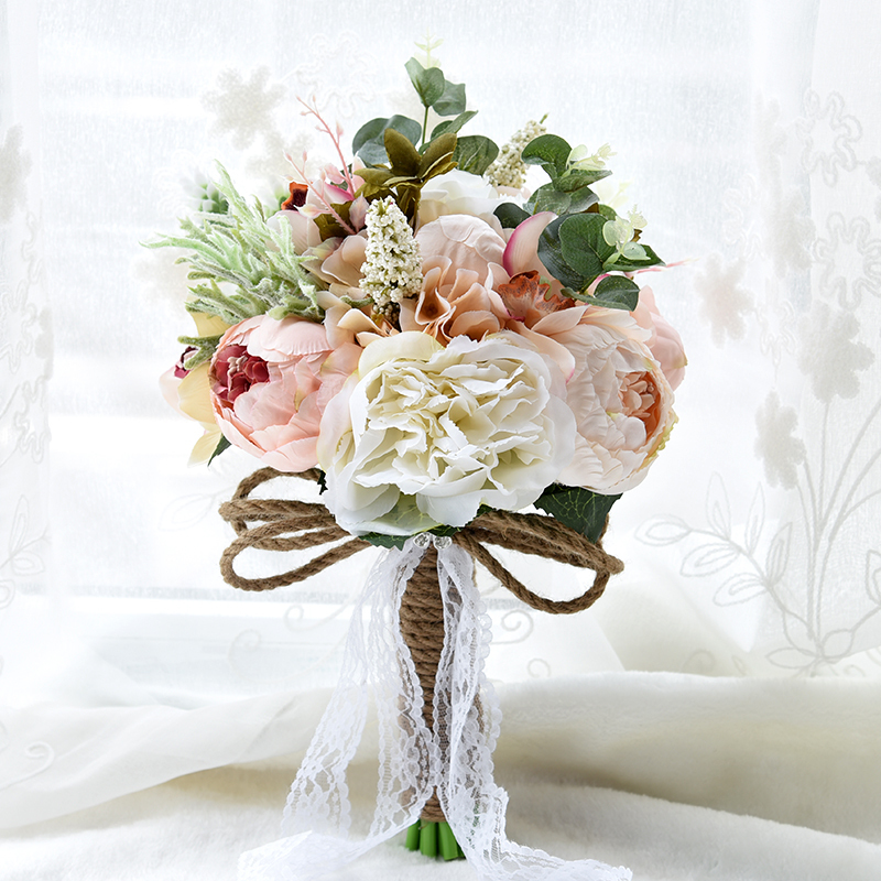 China Wholesale Custom Head Bridal Hand Holding Flower Flowers Artificial Rose Wedding Bouquet  for  Bridal