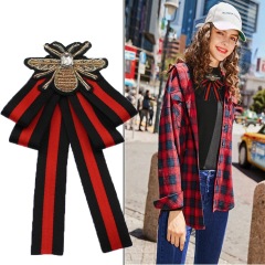 INS amazon korean latest fashion girls Fabric Canvas Corsage Collar Necktie stripe bee ribbon bow tie brooches
