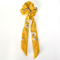 women Bohemia Long ribbon scrunchies elastic band print satin scrunchies hair ties