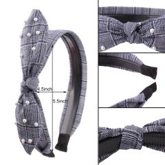 handmade trendy kid girls hair accessories pearls fabric bow headbands