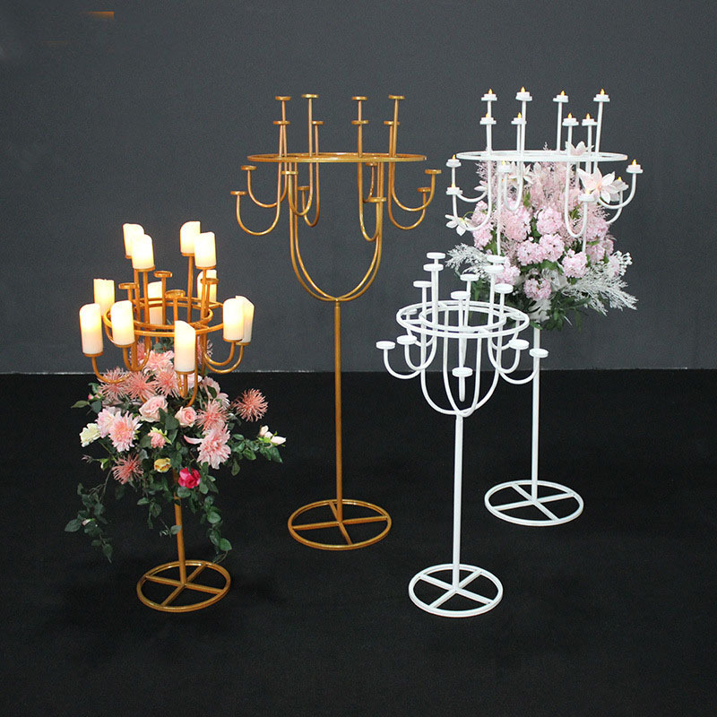 custom Gold metal Road Lead iron flower stand  for Wedding Centerpiece Decoration