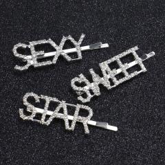 Custom Bling Word Hair Clip Accessories Bridal Crystal Rhinestone Paved Letter Hair Pin