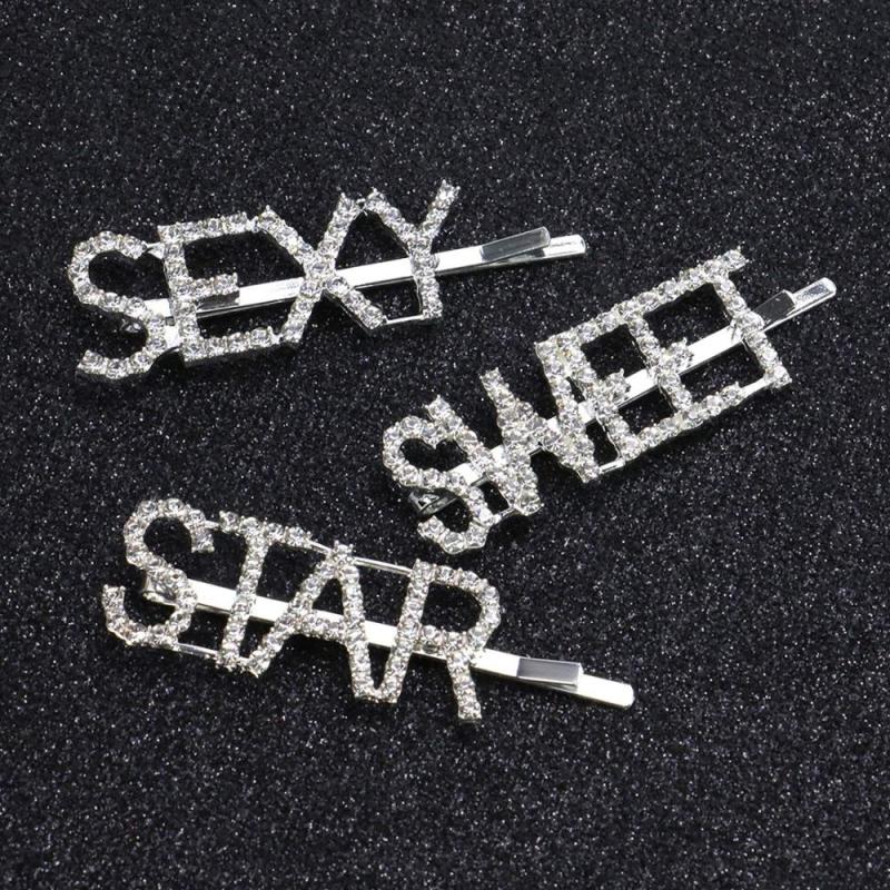 Custom Bling Word Hair Clip Accessories Bridal Crystal Rhinestone Paved Letter Hair Pin Custom Bling Word Hair Clip Accessories Bridal Crystal Rhinestone Paved Letter Hair Pin