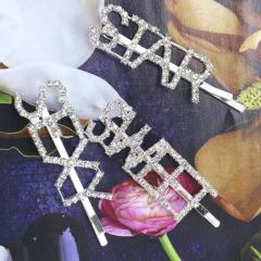 Custom Bling Word Hair Clip Accessories Bridal Crystal Rhinestone Paved Letter Hair Pin