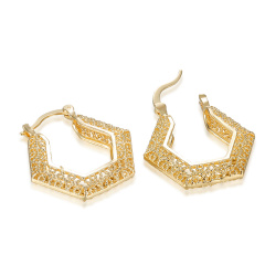 Wholesale women hollow out plating 18k gold fashion copper hexagon hoop earring