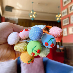 New Korean children's hair accessories candy color embroidery flowers ball elastic hair ring for little girl