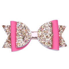Korean manufactory double-layer glitter leather colorful hair bow grip clips for baby girl