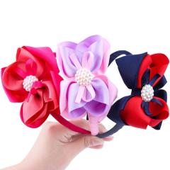 Amazon Hot Sale Colorful Children Fabric Baby Girl Pearl Bows Headbands