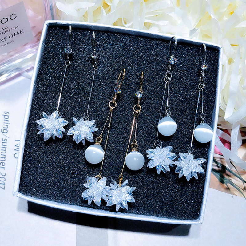 2019 new korea long luxury zircon flower tassel cheap drop earrings crystal
