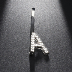 New women accessories single letter diamond hair pins with words crystal rhinestone hair clip