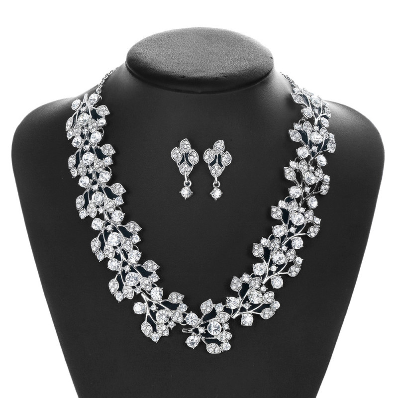 Rhinestone crystal Party korea Necklace Earrings Bridal wedding jewelry set