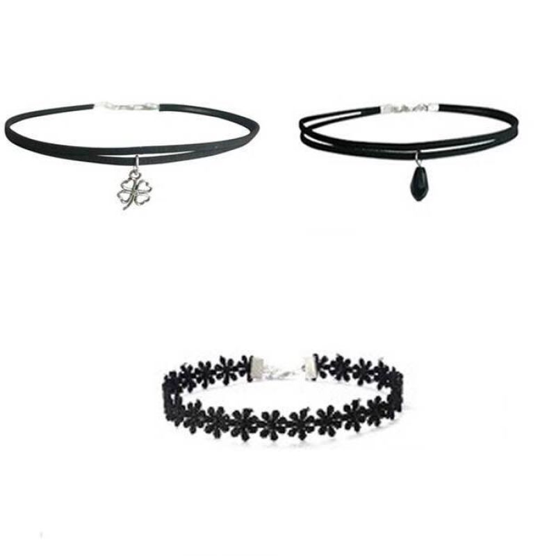 2020 Amazon Hot Sale 3pcs Women Ladies Jewelry Sexy Gothic Lace Choker Necklace Sets for Girls